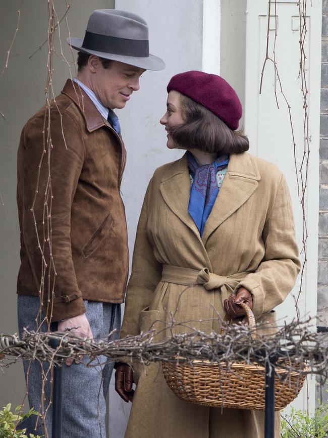 Brad Pitt and Marion Cottilard filming ‘Allied’ on March 31, 2016 in London. Picture: Splash