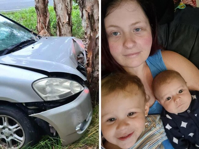 ‘My kids were screaming’: Mum describes moment car smashes into tree