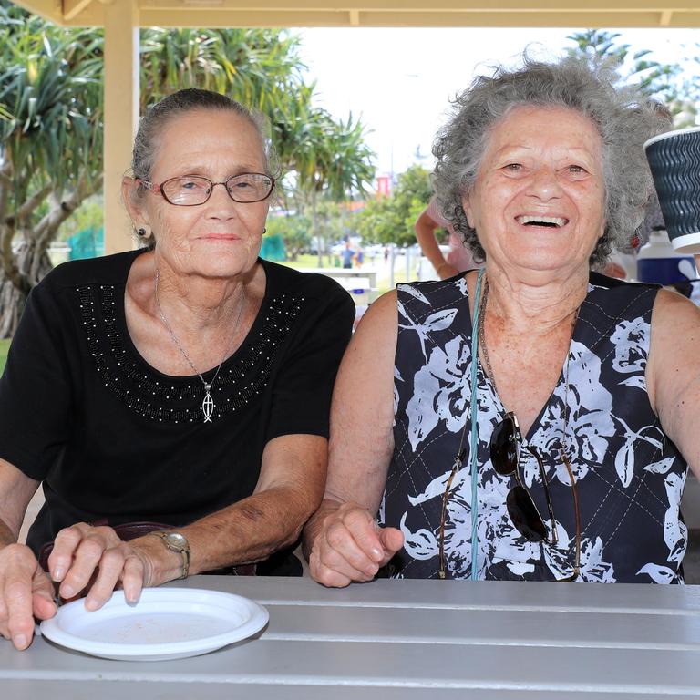 Merrtie and Mary Gerrard enjoy a cup of tea and a day out at Coolangatta. Photo: Scott Powick Newscorp