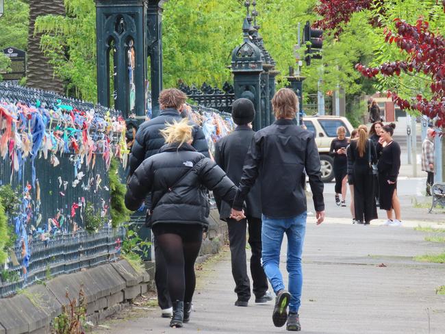 Mourners gather for the funeral of beloved Ballarat teen Bridie Cocks. Picture: Timothy Cox