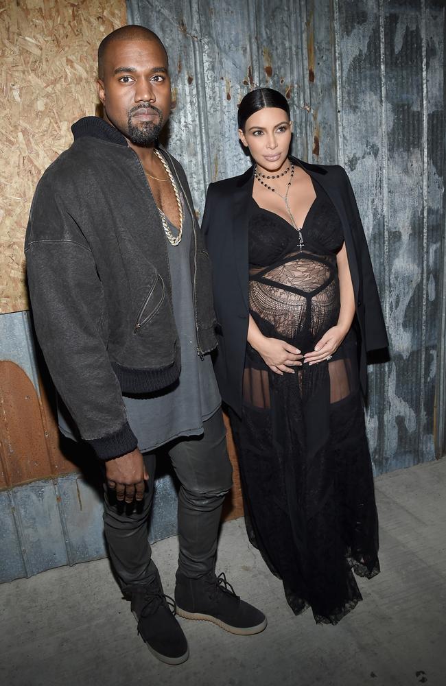 Kanye West and Kim Kardashian attend the Givenchy fashion show during Spring 2016 New York Fashion Week on September 11, 2015 in New York. Picture: Getty