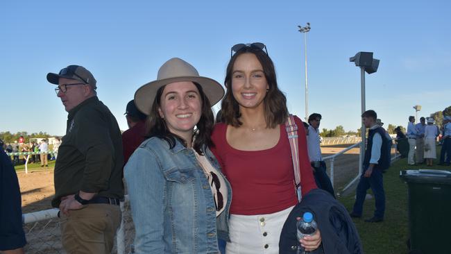 Serena and Anna at the Roma Rugby Races at Bassett Park on Saturday June 24, 2023. Picture: Chloe Cufflin.