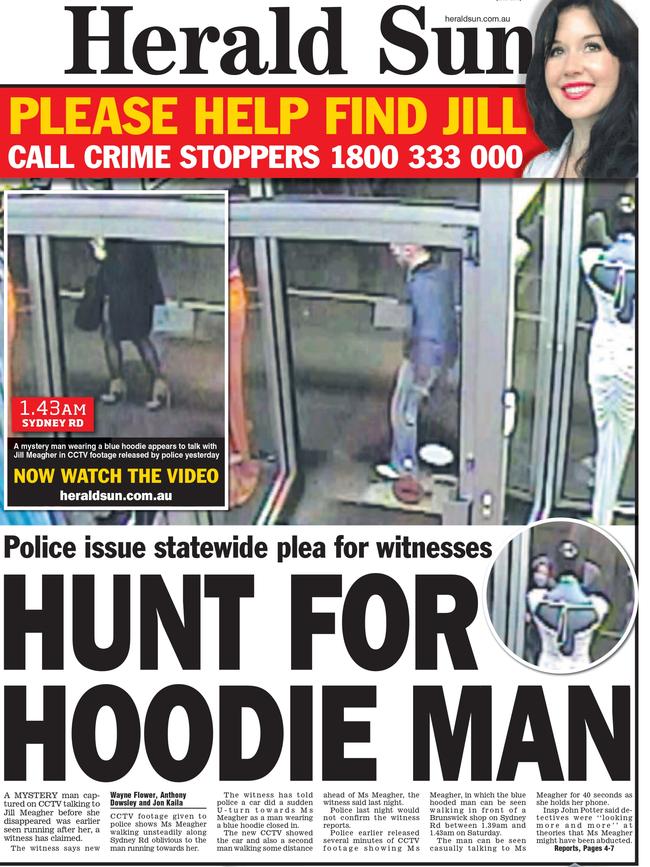 The front page of the Herald Sun on September 27, 2012 as police searched for Ms Meagher’s killer.