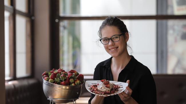 Max Brenner at Newstead is still selling strawberries. Picture: Mark Cranitch