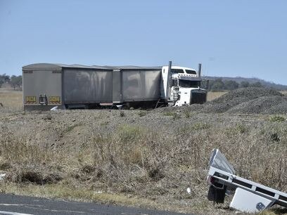 Fatal crash, involving a truck and two cars on Warrego Highway at the intersection with Brimblecombe Road. Picture: Bev Lacey