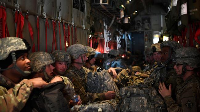 US army sappers take an Air Force C-130J Super Hercules from Fort Knox, Kentucky, to the Mexican border yesterday. Picture: AFP