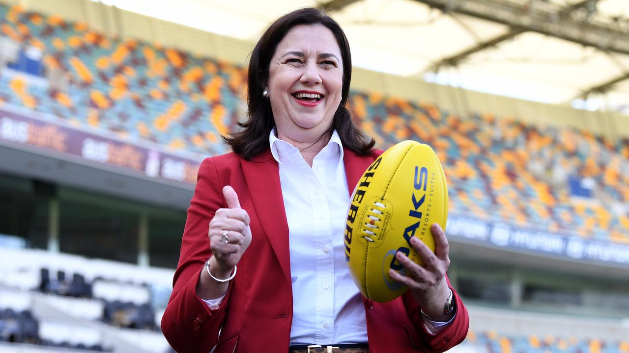 Queensland Premier Annastacia Palaszczuk poses for a photo during the announcement on Wednesday that the 2020 AFL Grand Final game will be played at the Gabba. Picture: NCA NewWire / Dan Peled