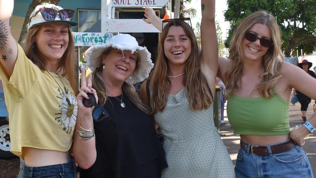 Maddie Paske-Arnold, Sue Paske-Arnold, Tayla Paske-Arnold, Chelsea Paske-Arnold at day 3 of the 2023 Caloundra Music Festival. Photo: Elizabeth Neil