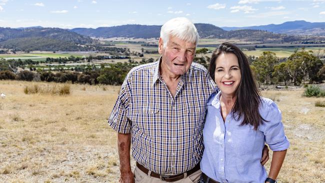 Tasmanian Liberal candidate for Lyons, Jane Howlett with her father Colin Howlett OAM at their family property near Richmond. Picture: Linda Higginson