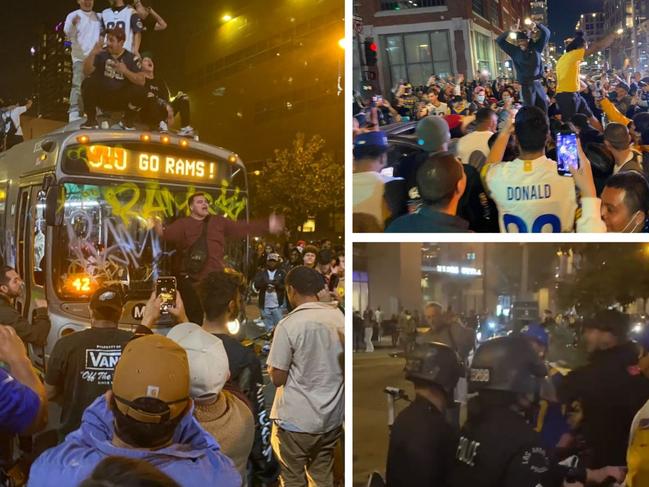 Wild scenes erupted in LA after the Rams' Super Bowl win. Photo: Twitter