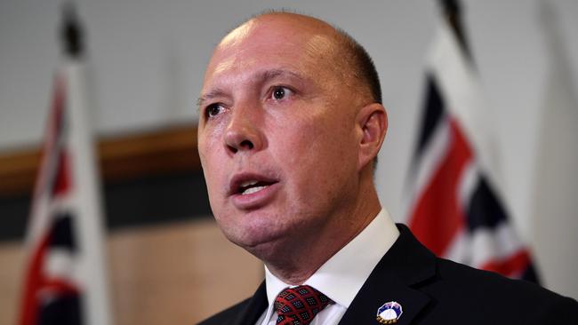 Minister for Home Affairs Peter Dutton briefs the media about Friday’s terror attack on Bourke Street in Melbourne. Picture: AAP