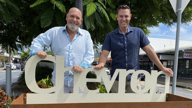 Gold Coast City Council Division 10 candidate Darren Taylor (Right) with Chevron Island Business and Residents Chairman Geoff Smith on Chevron Island. Picture: Andrew Potts