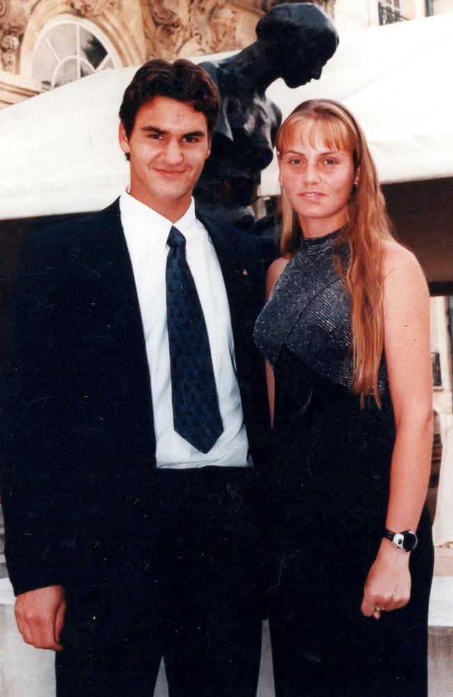 Jelena Dokic with a young Roger Federer. Picture: Supplied/Unbreakable