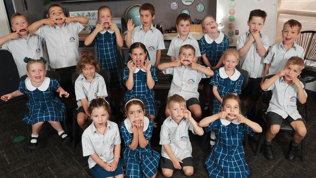 St.Mary McKillop Catholic PS Prep Burgundy Back Row From Left: Kyal Gerlach, Levi Palmer, Evie Moreland, Dustin Riches, Harvey Lipsys, Zoe Parmenter, Declan Strong, Lucas Price . Middle Row From Left: Annabelle McDonald, Bobby Cockerell, Isla Chisholm, Oliver Lazzarich, Belle Diment, Lawson Lewis . Front Row From Left: Georgia Hampshire, Genevieve Lodge, Axel Quirk, Madeline Hassett . Picture Mark Wilson