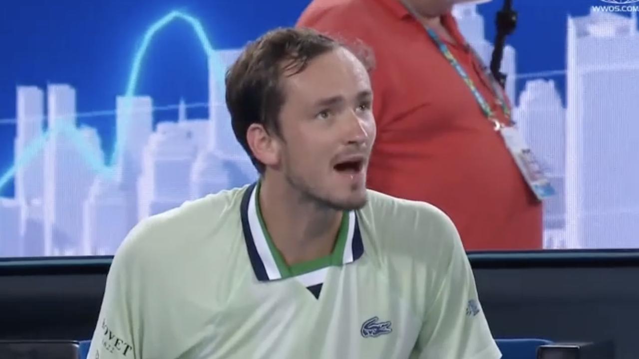 Daniil Medvedev had an explosive outburst at the chair umpire during his match against Stefanos Tsitsipas. Picture: Foxsports