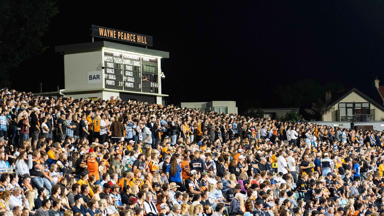 Thousands of football fans flock to Leichhardt Oval to watch the West Tigers play to Cronulla Sharks. Photo: Tom Parrish