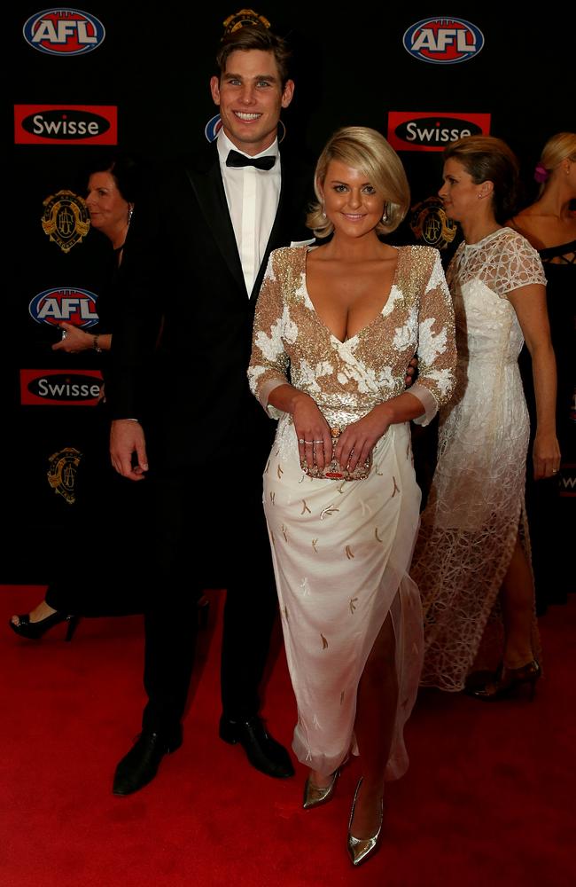 Tom Hawkins and Emma Clapham on the red carpet during the arrivals for the 2014 AFL Brownlow Medal at Crown Casino