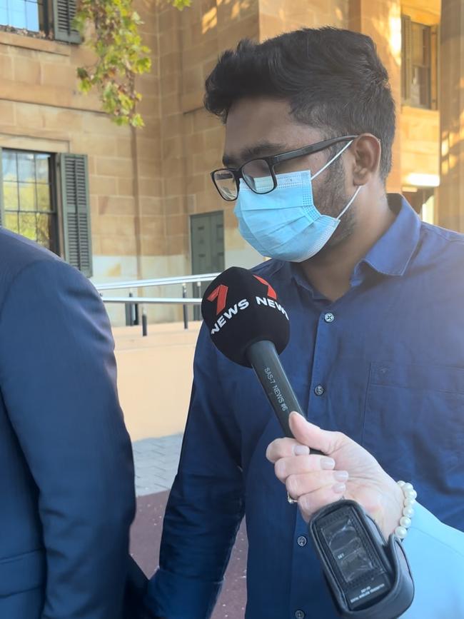 Guarav Shah leaves the Adelaide Magistrates Court after his first hearing.