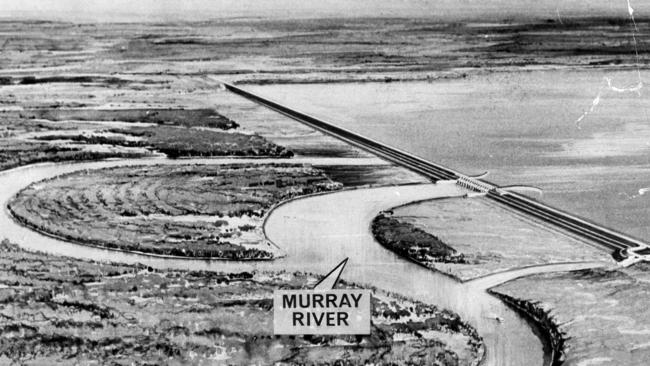 A painting of how the proposed Chowilla Dam on the Murray River would have looked.