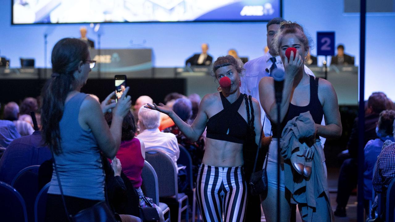 Climate protesters interrupt the ANZ bank’s annual meeting in December 2023. Picture: Arsineh Houspian