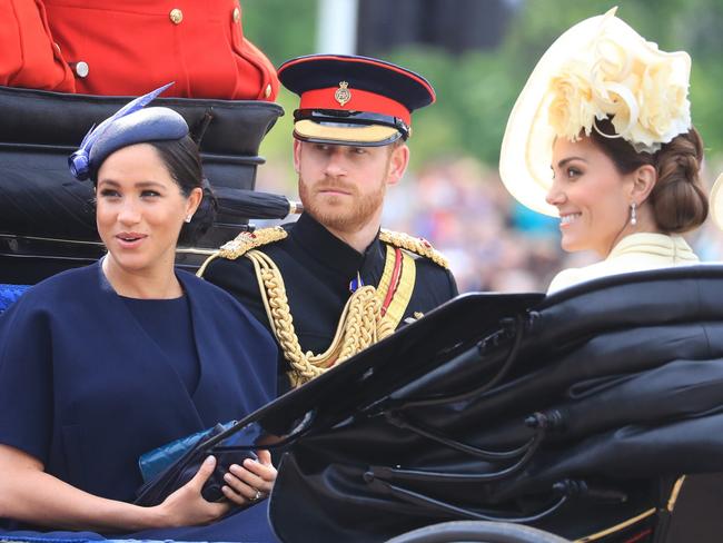 The Duke and Duchess of Sussex with the Duchess of Cambridge ahead of the Trooping the Colour on June 8, 2019. Picture: PA