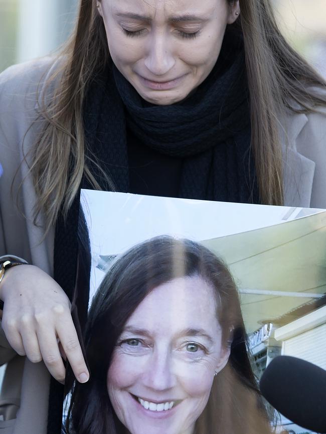 Sarah, Karen Ristevski’s daughter, at Avondale Heights police station. Picture: Sarah Matray