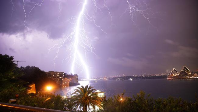 More than 20,000 lightning strikes hit the greater Sydney area. Picture: Christian Gilles
