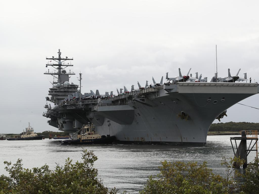 The USS Ronald Reagan arrives in Brisbane. Pic Peter Wallis