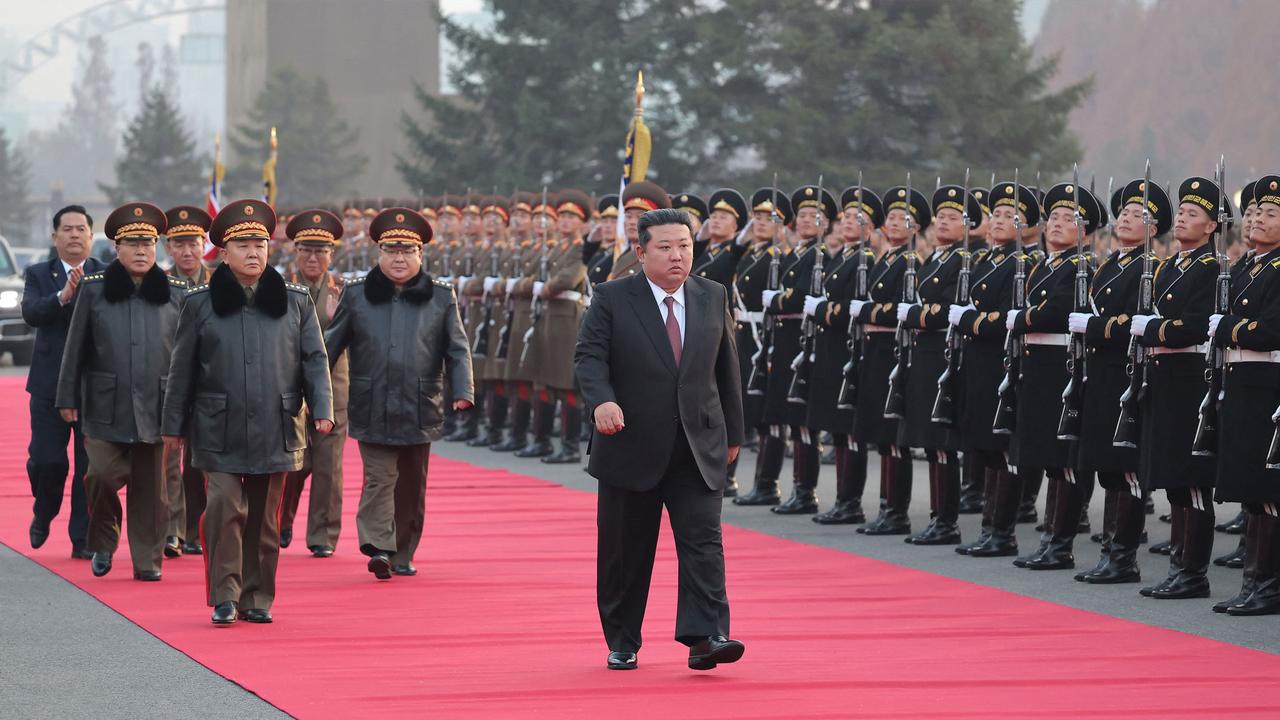 Released by North Korea's official Korean Central News Agency (KCNA) on November 22, 2024, this November 21 picture shows North Korean leader Kim Jong-un attending an opening ceremony for the National Defence Development 2024 exhibition in Pyongyang. Picture: KCNA via KNS/AFP/South Korea OUT