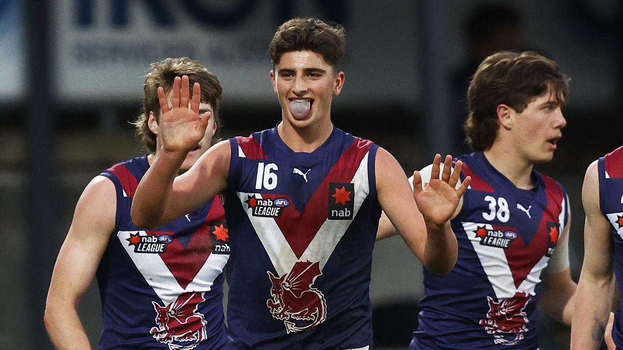 Harry Sheezel celebrates a goal. Picture: Daniel Pockett/AFL Photos/via Getty Images