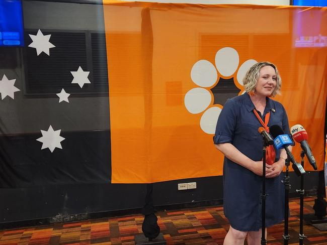 CLP Solomon candidate Lisa Bayliss speaking on election night at the Airport Tavern on May 3, 2025. Picture: Darcy Fitzgerald