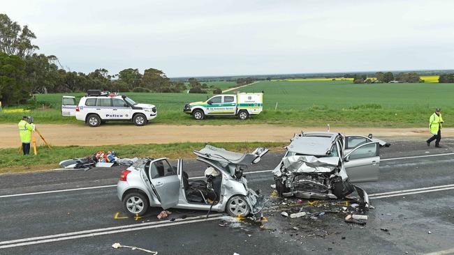 Three people were taken to hospital in critical conditions after a crash at the intersection of Alexandrina and Brookdale roads at Sandlegrove, near Strathalbyn. Picture: Tom Huntley