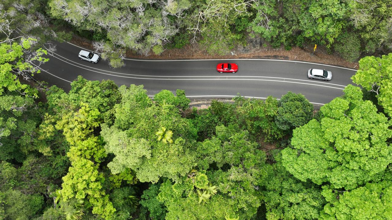 Traffic driving on the stretch of Kennedy Highway between Smithfield and Kuranda, better know as the Kuranda Range Road. Heavy vehicles including trucks, buses and caravans, as well as cars frequently use the roadway. Picture: Brendan Radke