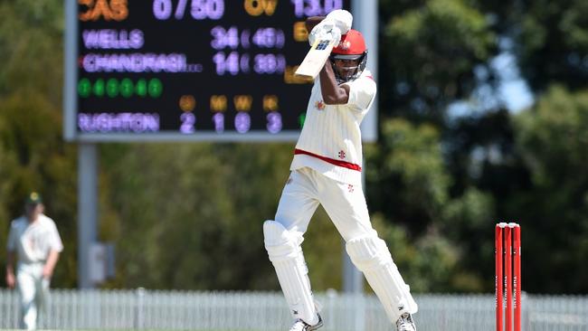 Exciting Swans batsman Ash Changrasinghe gets on the back foot. Picture: Mark Dadswell