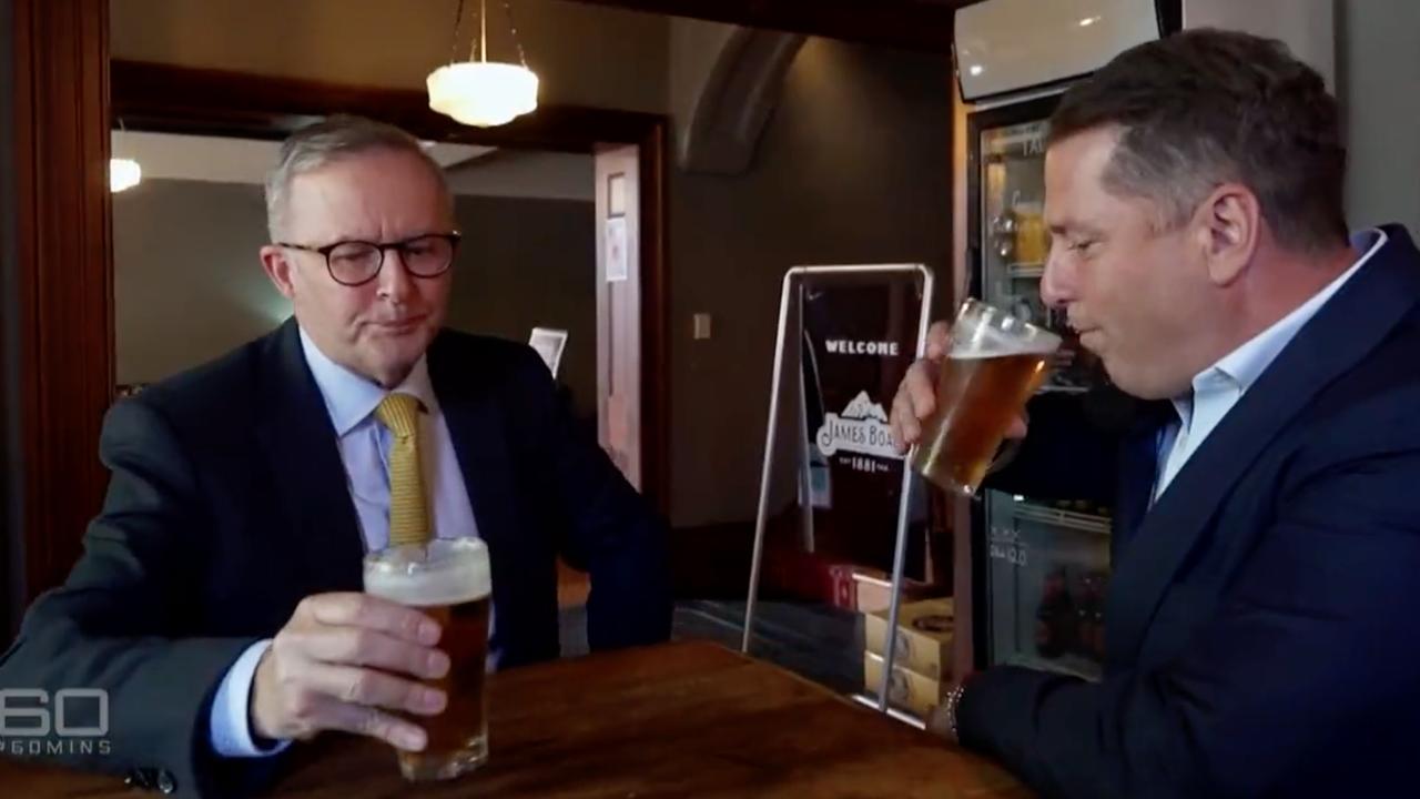 Opposition leader Anthony Albanese had a beer with Karl Stefanovic during an interview on 60 Minutes on Sunday, March 13.