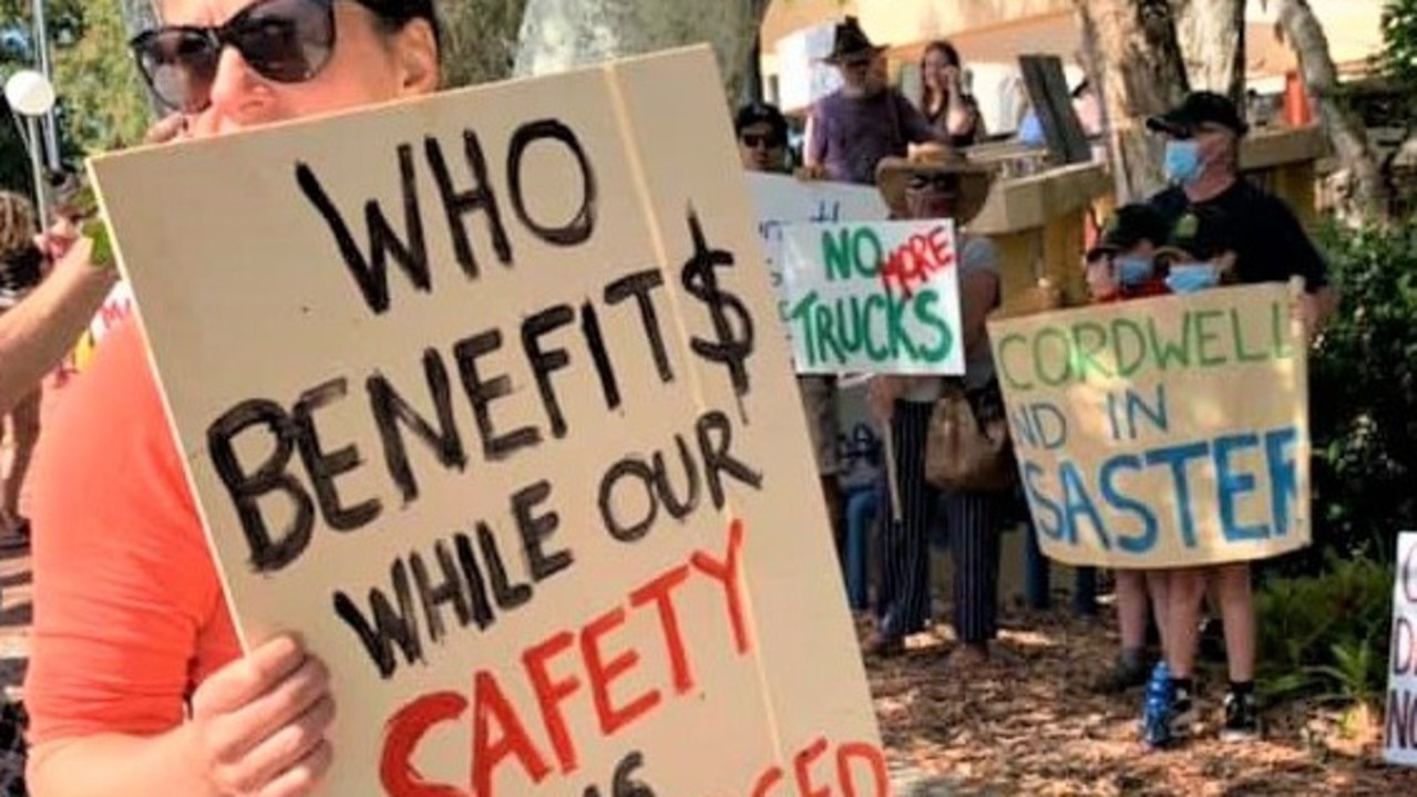 Hinterland residents rally against the Kin Kin Quarry trucks at Noosa Council recently.