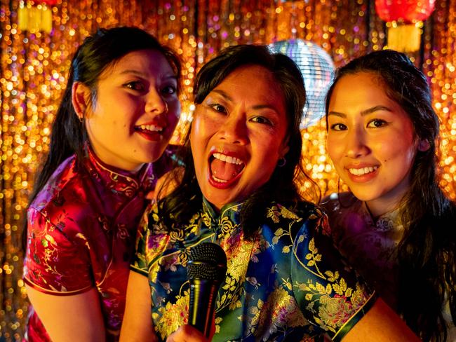 Juanita Navas-Nguyen, Fiona Choi and Elvy-Lee Quici in Single Asian Female by State Theatre Company SA. Picture: Matt Byrne, supplied,