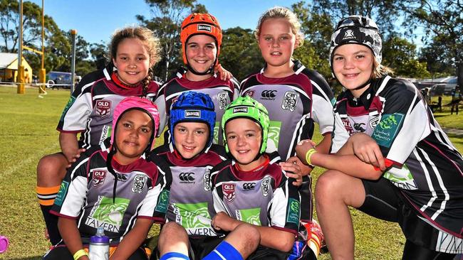 JUNIOR STARS: Cunnamulla’s Phoebe Collins, Maddison Riley and Tilly Mitchell from Tenterfield, Sienna Norris from Blackbutt with Bonnie Zappa from Tenterfield, Ally Ramsay from Meandarra and Aleesa Hartley from Kingsthorpe. Picture: Greg Miller