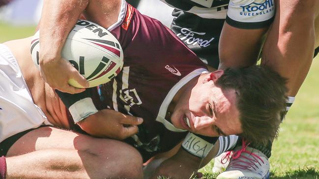Jett Bryce is brought to ground. Picture: Glenn Campbell