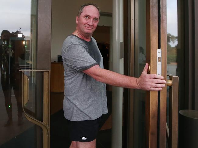 Barnaby Joyce entering the Senate doors at Parliament House in Canberra. Picture: Kym Smith