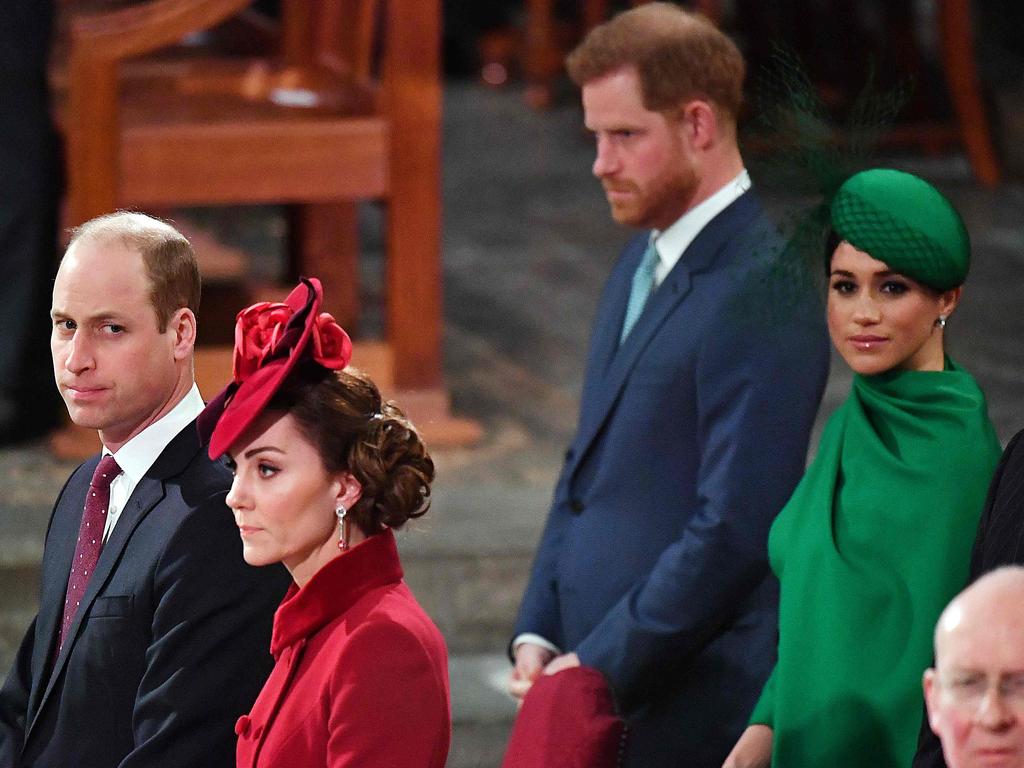 The Cambridges and Sussexes the last time they were photographed together in March 2020. Picture: Phil Harris/POOL/AFP