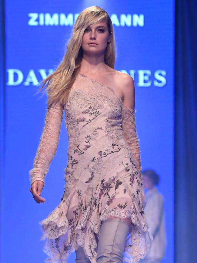 Model Bridget Malcolm during the David Jones Spring Summer 2017 collection launch. Picture: AAP