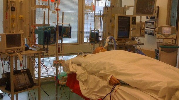 Jack Wellens in hospital on October 20, 2011 when the pump was inserted. Picture: Supplied