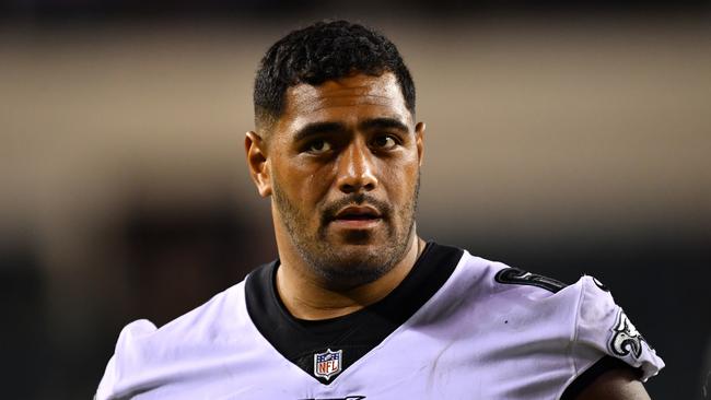 PHILADELPHIA, PA - AUGUST 19: Philadelphia Eagles T Jordan Mailata (68) walks off the field after the game between the New England Patriots and Philadelphia Eagles on August 19, 2021 at Lincoln Financial Field in Philadelphia, PA. (Photo by Kyle Ross/Icon Sportswire via Getty Images)
