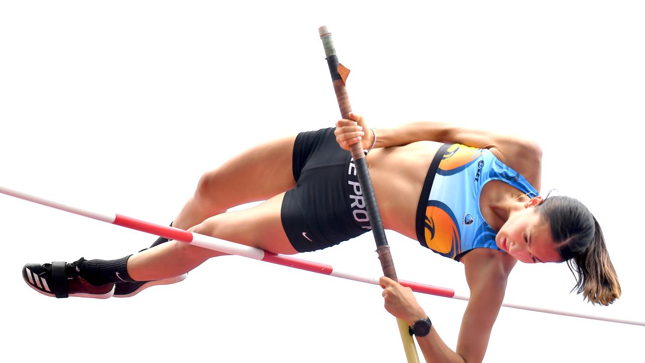 Stephanie Spague, pole vault, Queensland athletic state titles. Saturday March 13, 2021. Picture, John Gass