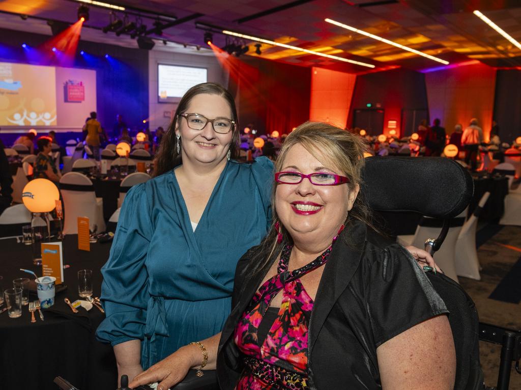 Kylie Cox (left) and Shaz Thorndike at the Business disABILITY Awards. Picture: Kevin Farmer