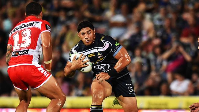 Jason Taumalolo on the charge for the Cowboys. Picture: Zak Simmonds