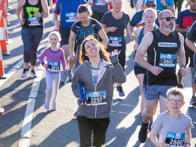 Run the Bridge Fun Run 2020 across Tasman Bridge. Picture: RICHARD JUPE