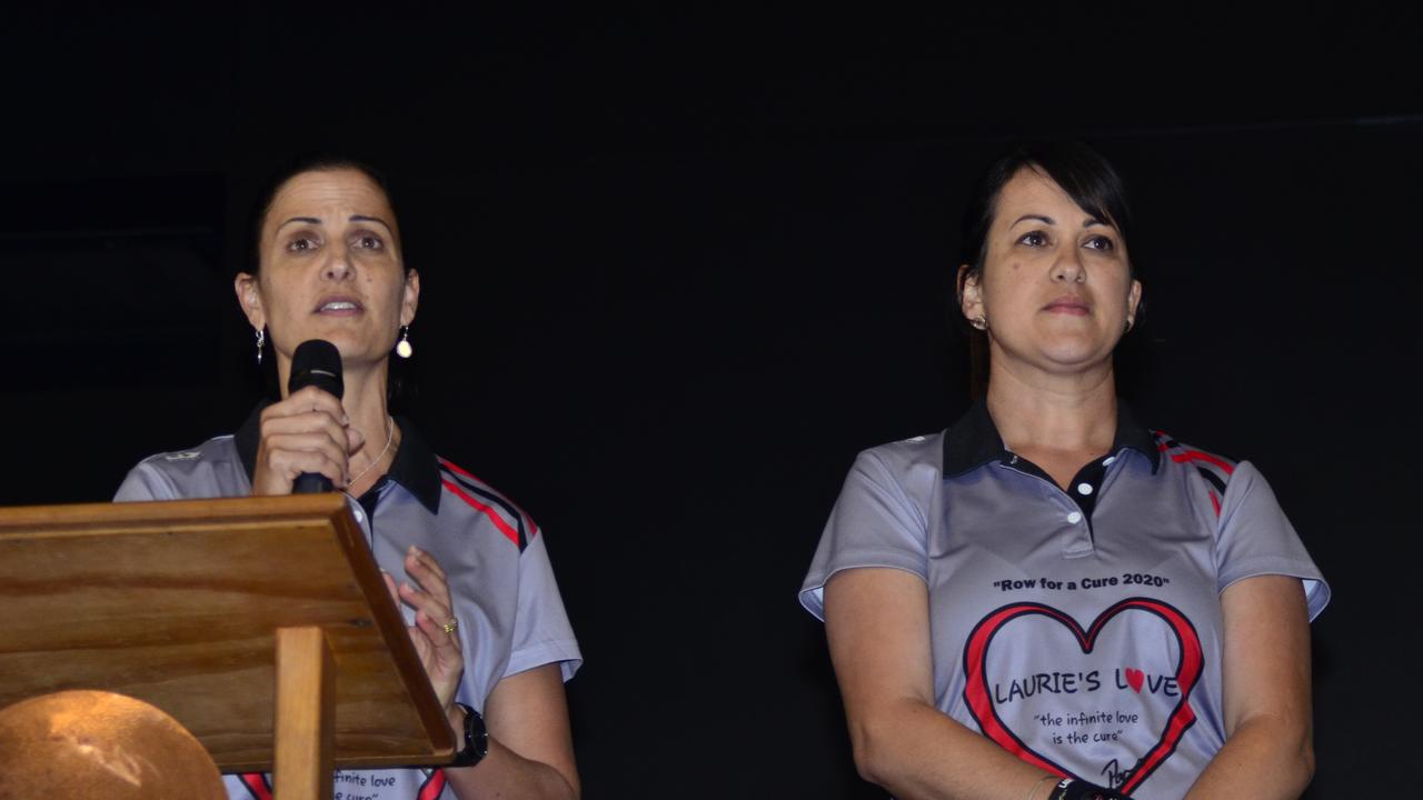 Laurence Pavone's sister Sandra Flanagan and widow Julie Pavone thank sponsors and rowers at the 2020 Laurie's Love Row for a Cure.