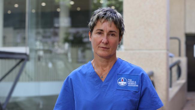 Nurses from across Sydney gathered in front of NSW Parliament today to protest staff shortages and wages. Pictured is Meg Pendrick. Picture: NCA NewsWire / David Swift